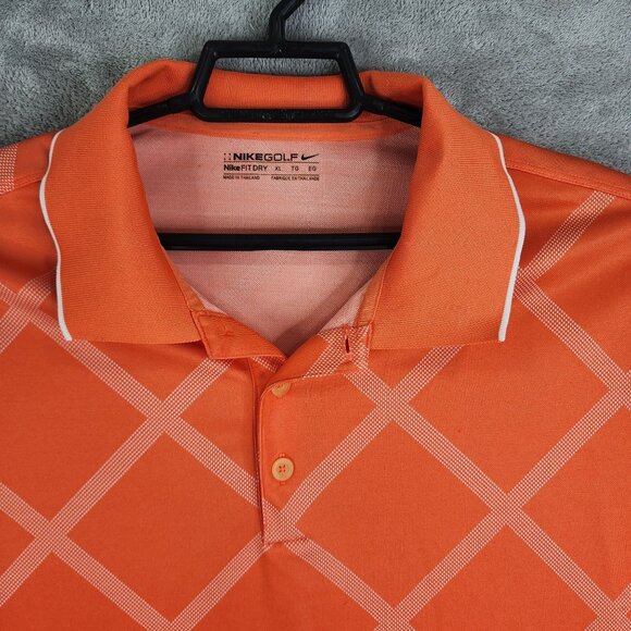 Mens Orange Nike Golf Polo Shirt Short Sleeve Diamond Print Fit Dry Size XL - Picture 5 of 11